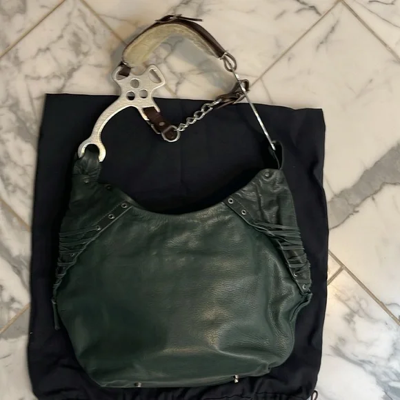 Horse and Nail handbag green silver and brown leather hobo style - Picture 15 of 15